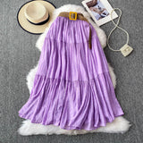 Fongt Half-Dress Women's Dress 2025 Summer Small Medium Long Leisure High-Rise Thin Thong Ponve Cake Skirt