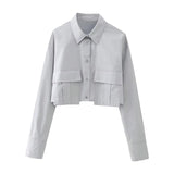 Fongt New Women's ZAPOLO Collar Pocket Coated Short Shirt