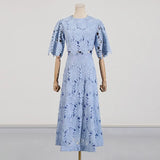 Fongt And Leisure Set Women's New Summer 2025 Vacation Wind Collar Embroidered Flower Slence Design Dress
