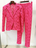 QUALITY Newest 2023 Designer Runway Suit Set Women's Guipure Lace Single Button Blazer Pencil Pants Suit