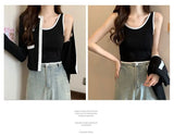 New European Version Of The Small Fragrant Wind Light Cooked Outside Wearing A Shirt Thin Knitted Two-Set Vest