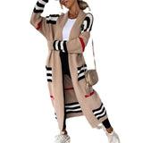 Fongt Long Striped Knitted Cardigan Large Version Of Loose Long-Sleeved Sweater Coat Woman