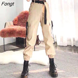 Pants Women Sashes Cargo Safari-style Pockets Unisex BF Loose All-match Ulzzang Streetwear Hip-hop Students Trendy