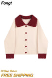 Women's Cashmere Sweater Loose Casual Turn-down Collar Single Breasted Knitted Pullovers Female Elegant Soft Sweet Retro
