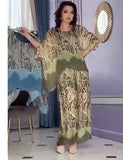 Fongt New Fall 2024 Fashion Print Round Collar Loose Wide-Leg Pants Casual Two-Piece Set-Outfit