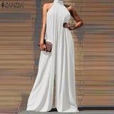 ZANZEA Fashion Women Jumpsuits Summer Pleated Wide Leg Overalls Casual Solid Sleeveless Loose Button Up Oversized