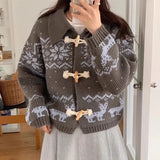 Fongt Korean Academy Wind Reduction Horn Buckle Buckle Bump Color Thick Warm Short Coat Sweater Woman