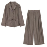 Fongt Women's Clothing Explosion Fashion Stripe With Cushioned Shoulder Belt Suit + Double Trousers Suit