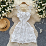 Fongt French Design Three-Dimensional Flower Net Embroidery To Recupers With A Sling A-Word Dress Skirt