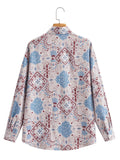 Fongt Women's Printed Casual Shirt + Wide Leg Trousers Set 1769