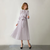 Fongt Korean Chic Light Temperament Simple Small Tie Tie To Collect 100 Folds Of The Long Pure Color Dress
