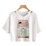 Fongt Wind Open Shoulder Hollow Out Sexy Solid Color T-Shirt V Collar Women's Short-Sleeved Loose Female