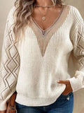Fongt V-Neck Lace New Sweater Loose Casual Jacket Women's Knitwear Shirt