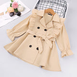 Toddler Girls Clothes Autumn Winter Long Sleeve Fashion Trench Coats Children Solid Outerwear with Sashes Costume