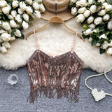 Fongt Sling Vest Female Dance Performance Costume Pure Hot Girl Breasts Glitter Umbilly Umbilly Chic Tops