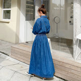 Fongt Autumn Japanese And Korean New Long-Term To Ankle Thin A-Size Dress High Waist Ocean Tone