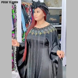 With Headtie Summer Dress African Dresses for Women 2022 Elegant Rayon Abayas Dubai Hot Drilling Bubu Robe Femme African