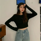 Fongt Long Sleeve White Bottom Shirt Korean Version Short Crop T-Shirt Female 2023 Autumn Decoration Body Show Thin Jacket