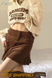 90s Retro Style Embroidery Sweatshirts Women Harajuku Corduroy Beige Oversized Hoodies Polo Collar Casual Tops