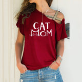 Fongt Explosion Casual Slanted Shoulders Cross Irregular Short-Sleeved Print Women T-Shirts
