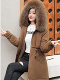 Hooded Jacket Woman Warm Fur Lining Cotton Padded Parka Female Drawstring Basic Coat Windproof Women Jacket