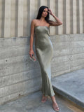 Elegant Strapless Long Dress Vintage Party Women Sleeveless Backless Tube Top Dress Cocktail Party Wedding Banquet