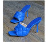 NEW Sexy PU Diamond Square Head Peep Toe High Heel Sandals Summer Fashion Slip On Thin Heels Slides Women Mules