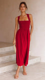 Fongt 2023 Sexy Outback Solid Color Cotton And Linen Collar Sling Dress 22010-Outfit