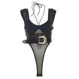 Fongt Autumn Women's New Jennie The Same Hottie V-Neck Mesh Splicing Repair Body Thin Dressing