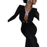 Fongt Hot-Drill Fine Flashy Long-Sleeved Dress Woman 2024 New Hottie