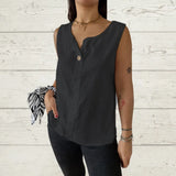 Fongt Summer New Women's Vest Casual Loose Cotton T-Shirt Button Top