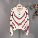 New 2021 Women Autumn Winter Sweaters Wool Knitted Elegant Striped Vintage Fashionable Pullovers Lady Tops