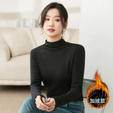 Modal Pullover Tops Women Casual Slim Thicken Fleece Lined Tshirt Korean Half Turtleneck Lambwool Fluff Tee Warm