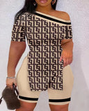New Fashion Leisure Oblique Collar Shoulder Print Suit-Outfit
