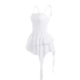 Spaghetti Strap Low Cut Pleated Mini Dress Women Backless Slim Fit Casual White Robe 2023 Spring Fall Fairy Grunge