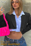 Blazer Women Long Sleeve Pocket Short Jacket Female Solid Loose Distressed Streetwear Chic Notched Collar Outwear