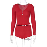 2024 Women's Sexy Low-Breast V-Neck Long-Sleeved Top Sports Style Shorts