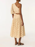 Fongt Dress Women 2025 Summer New Temperament Elegant Slanted Sloping Embroidery Open Fork Senior Sense Dress