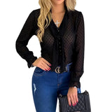 New Polka Dot Chiffon Blouse Women Clothes V-neck Long Sleeve Shirts Womens Tops And Blouses Ladies Plus Size