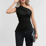 Fongt Women's Summer Sloping Shoulder Sling Vest Female Elegant Chic Repair Hottie Sleeveless Top