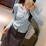 Color Polo Neckline Knitted Sweater Women's New Autumn Sweater Slim And Slim Long-Sleeved Cardigan-Outfit