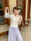 Fongt Xixi 13 Lines 2025 Summer New Korean Version Of Temperament Lace Jersey Short-Sleeved Top 89361