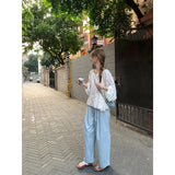 Fongt Small Fresh Broken Flower Long-Sleeved Shirt Small Loose Thin Round Collar Sweet Girl Feeling