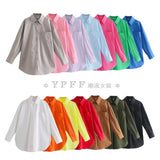 Trendy Women's Shirt Spring New Candy Pocket Long-Sleeved Button Cardigan Lapel Blouse-Outfit