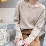 Solid V-neck Loose Elegant Office Lady