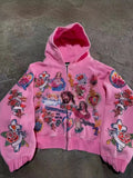 Fongt Tatry RIGHTEOUS Cartoon Printed Hooded Zipper Zip-Up Casual New Goods