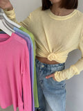 Fongt New Long-Sleeved Snowflake T-Shirt Women's Summer Thin Carmeat Round-Neck Loose Temperament Shirt