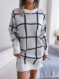 Shooting 2025 Autumn And Winter Casual Hit Lattice Long Sleeve Bottom Sweater Skirt Women's