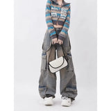 Fongt Women Autumn Dopamine Wearing Retro Work Pants To Make Old Pocket Design Straight Trousers