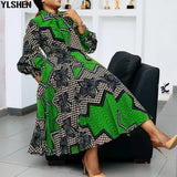 African Women Dresses Summer 2021 Sexy Bandage Floral Print Boho Beach Midi Dress Party Long Sleeve A Line Robe Africaine